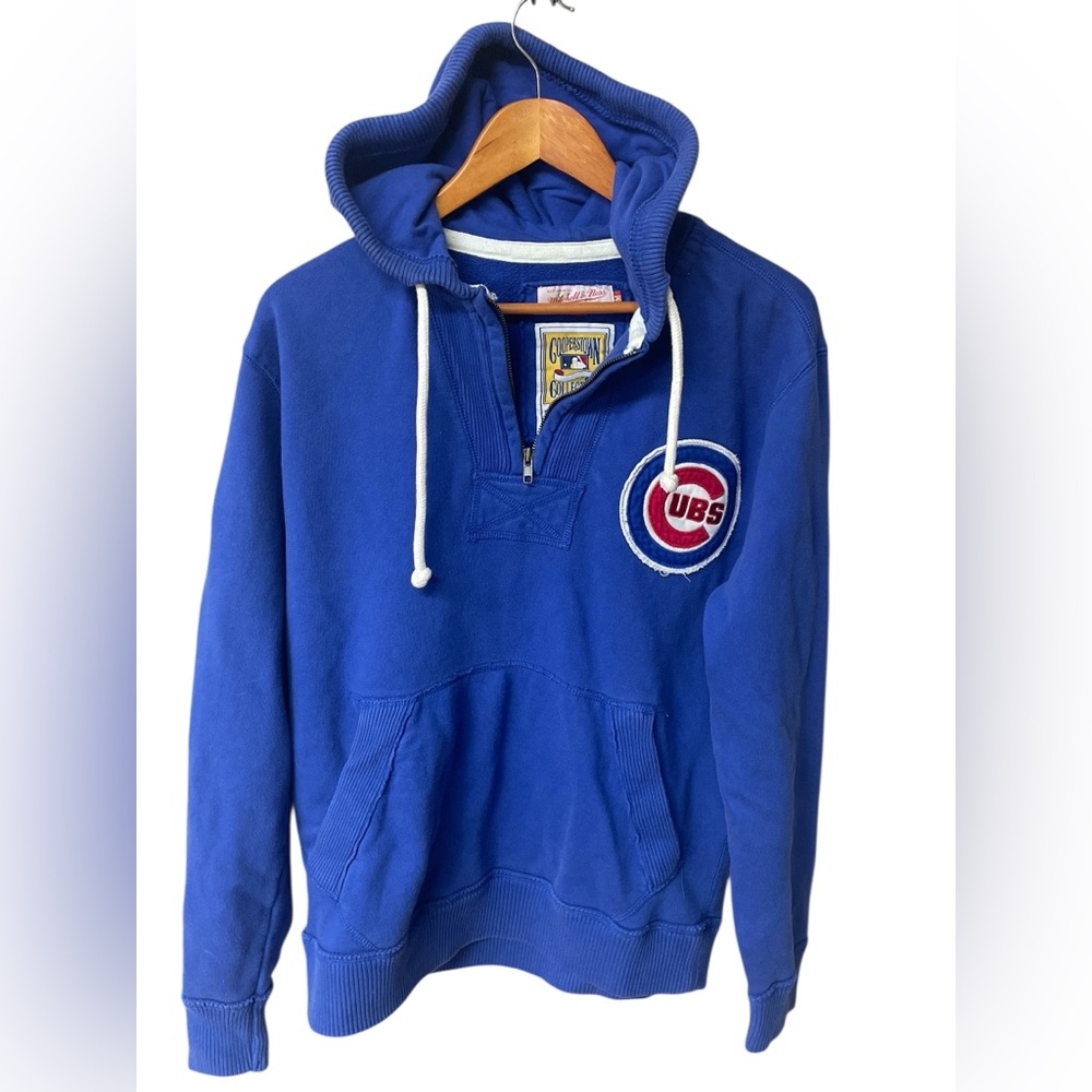 Mitchell & Ness Cubs Hoodie Medium Cooperstown Half Zip 100% Cotton Pullover